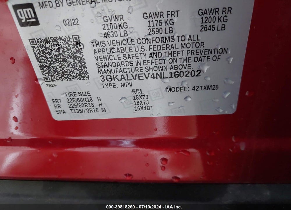 2022 GMC TERRAIN AWD SLT VIN: 3GKALVEV4NL160202