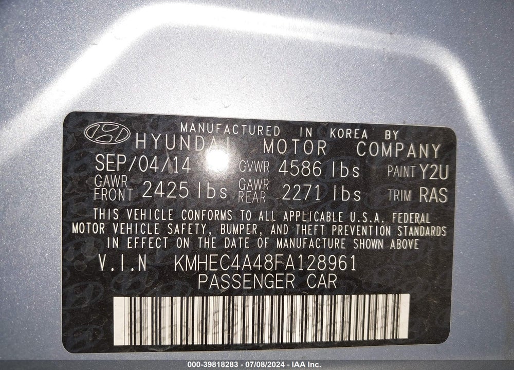 2015 HYUNDAI SONATA HYBRID LIMITED VIN: KMHEC4A48FA128961