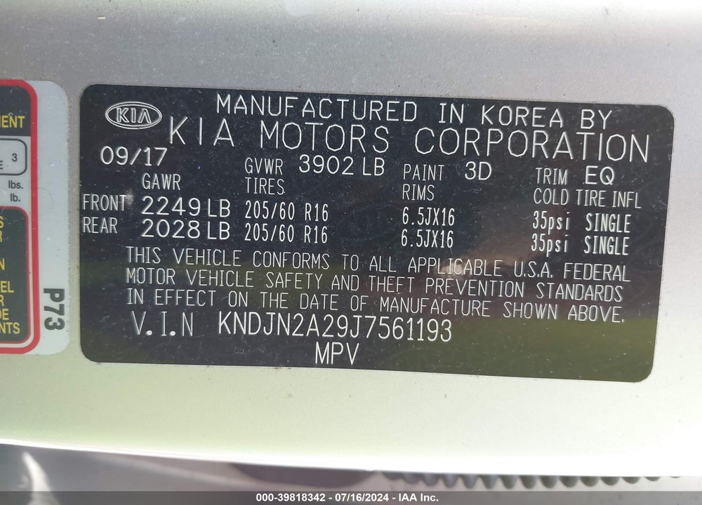 2018 KIA SOUL VIN: KNDJN2A29J7561193