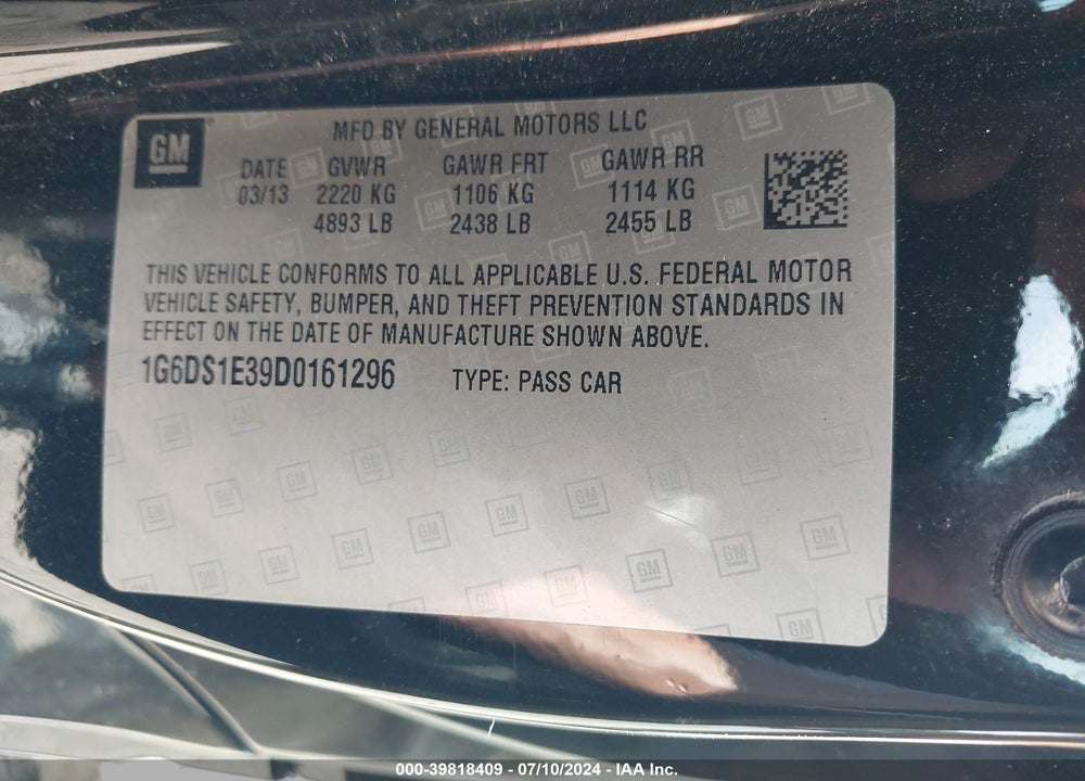 2013 CADILLAC CTS PREMIUM VIN: 1G6DS1E39D0161296
