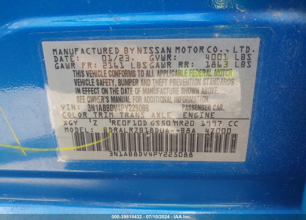 2023 NISSAN SENTRA SR XTRONIC CVT VIN: 3N1AB8DV4PY225088
