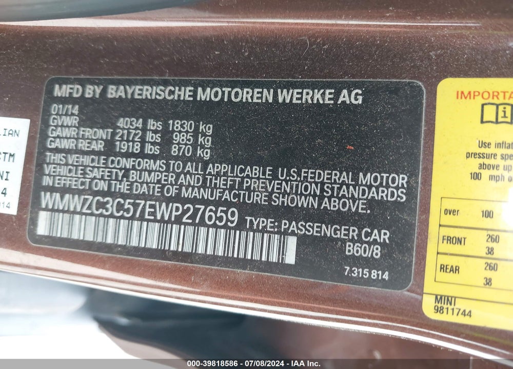 2014 MINI COUNTRYMAN COOPER S VIN: WMWZC3C57EWP27659