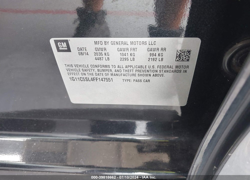 2015 CHEVROLET MALIBU 1LT VIN: 1G11C5SL4FF147551