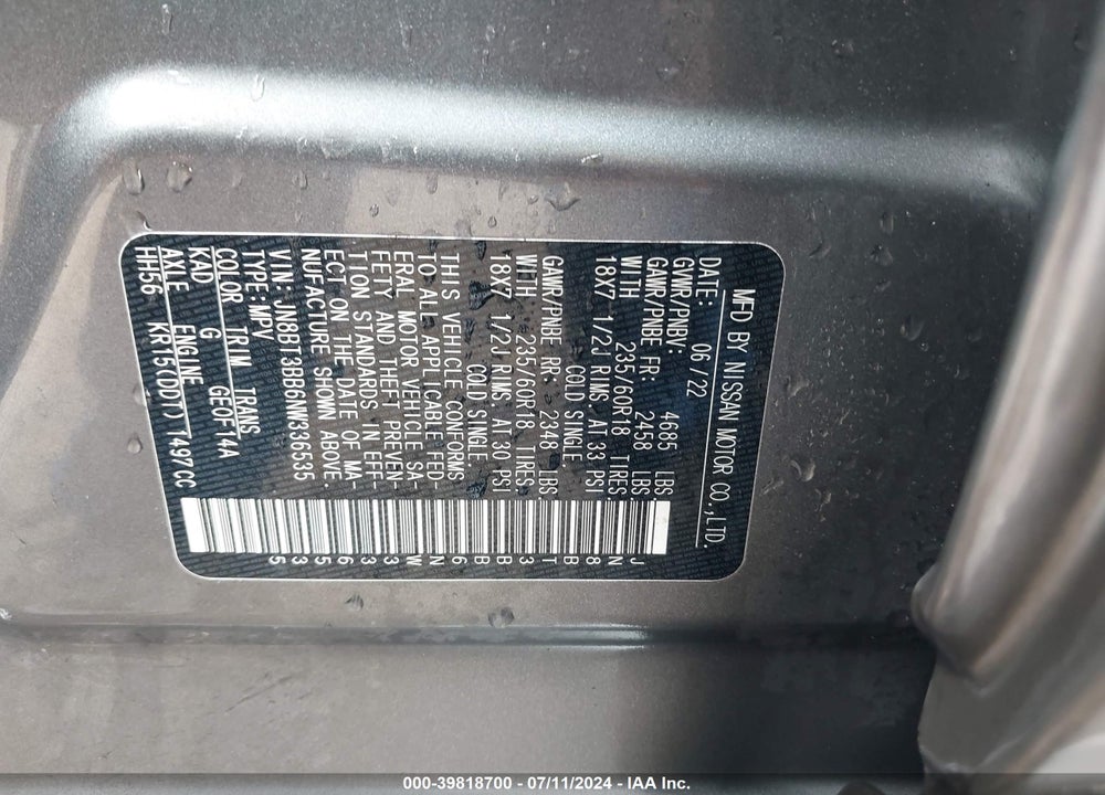 2022 NISSAN ROGUE SV INTELLIGENT AWD VIN: JN8BT3BB6NW336535