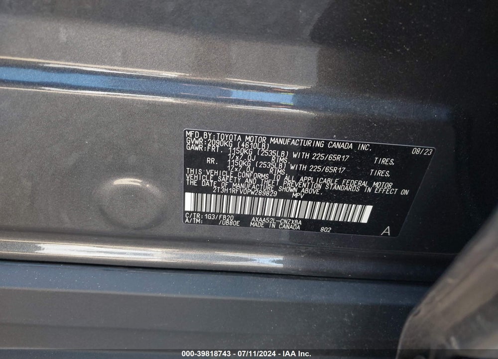 2023 TOYOTA RAV4 LE VIN: 2T3H1RFV0PW289829