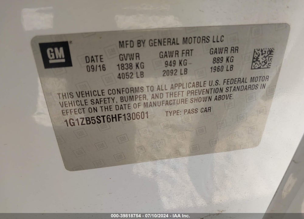 2017 CHEVROLET MALIBU LS VIN: 1G1ZB5ST6HF130601