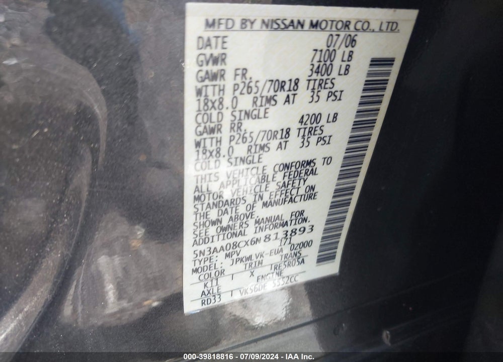 2006 INFINITI QX56 VIN: 5N3AA08CX6N813893