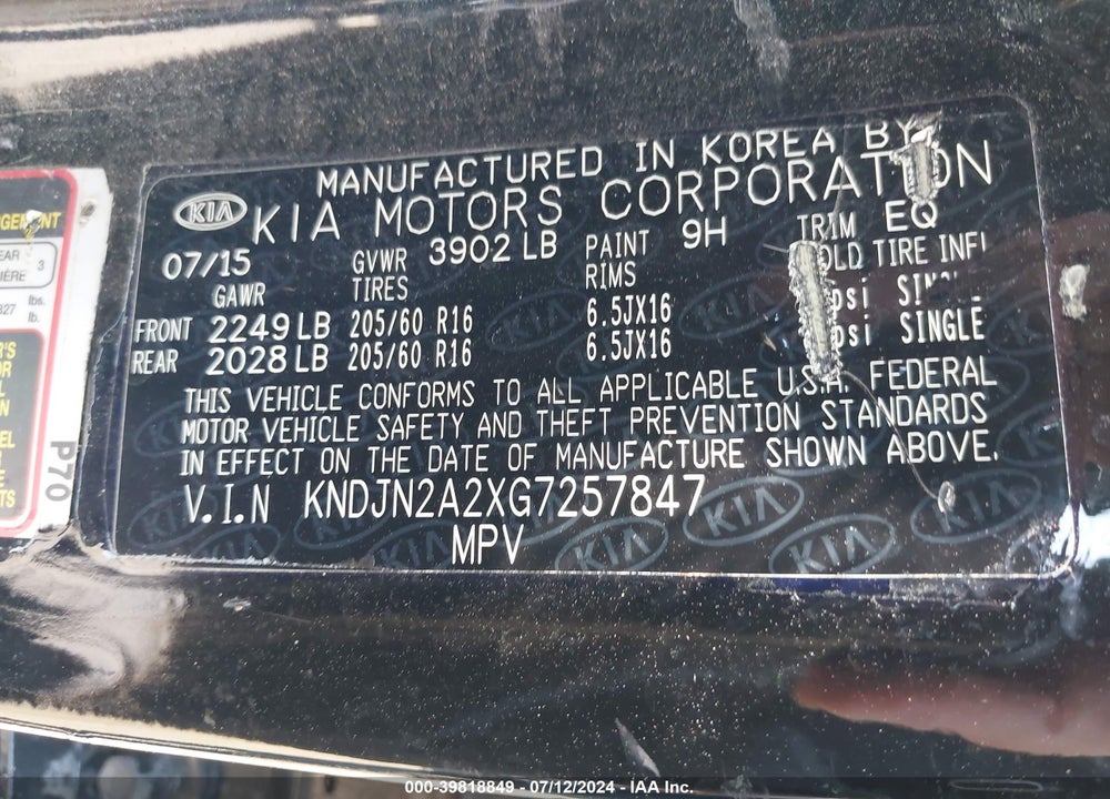 2016 KIA SOUL VIN: KNDJN2A2XG7257847