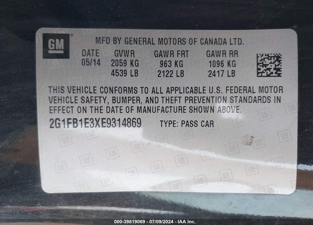 2014 CHEVROLET CAMARO VIN: 2G1FB1E3XE9314869