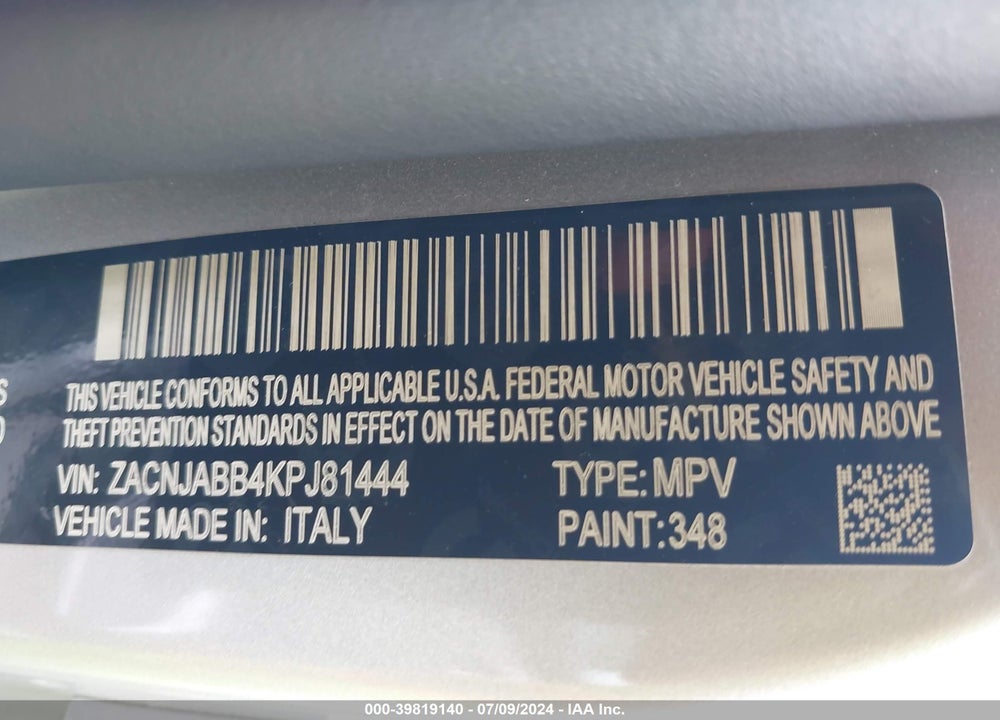 2019 JEEP RENEGADE LATITUDE FWD VIN: ZACNJABB4KPJ81444