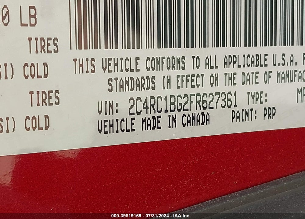 2015 CHRYSLER TOWN & COUNTRY TOURING VIN: 2C4RC1BG2FR627361