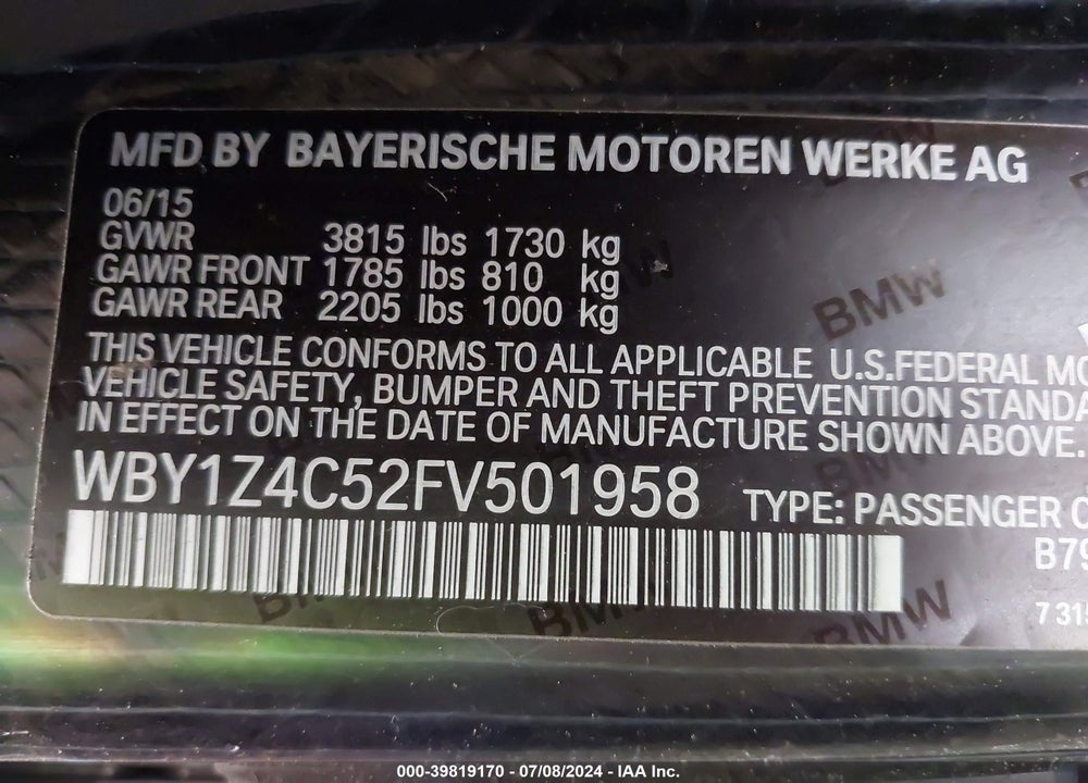 2015 BMW I3 BASE W/RANGE EXTENDER VIN: WBY1Z4C52FV501958