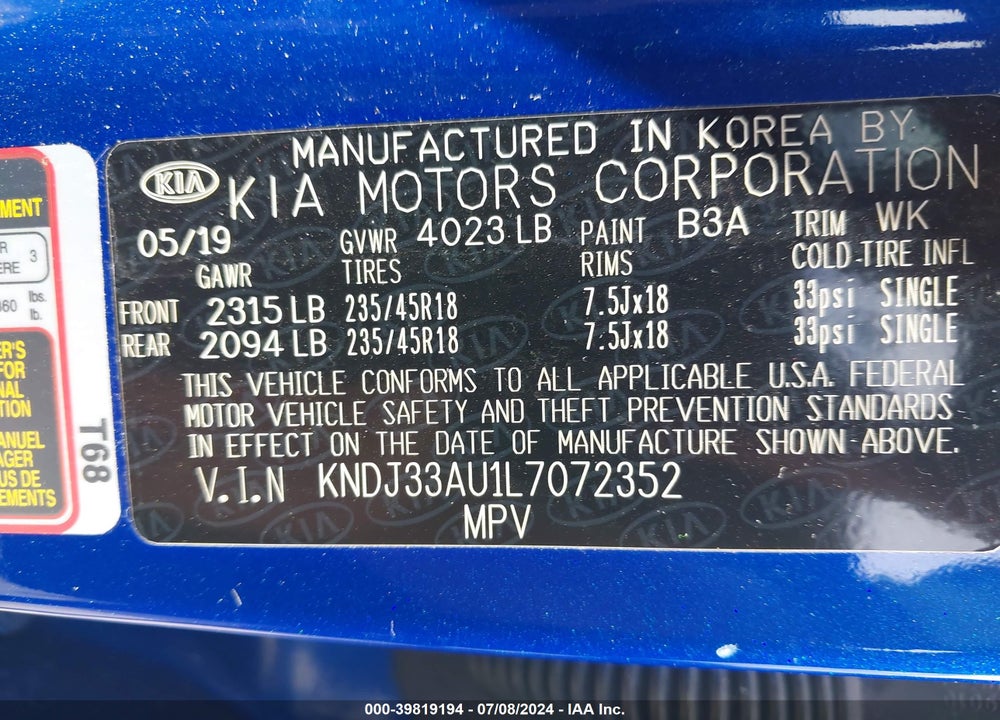 2020 KIA SOUL EX VIN: KNDJ33AU1L7072352