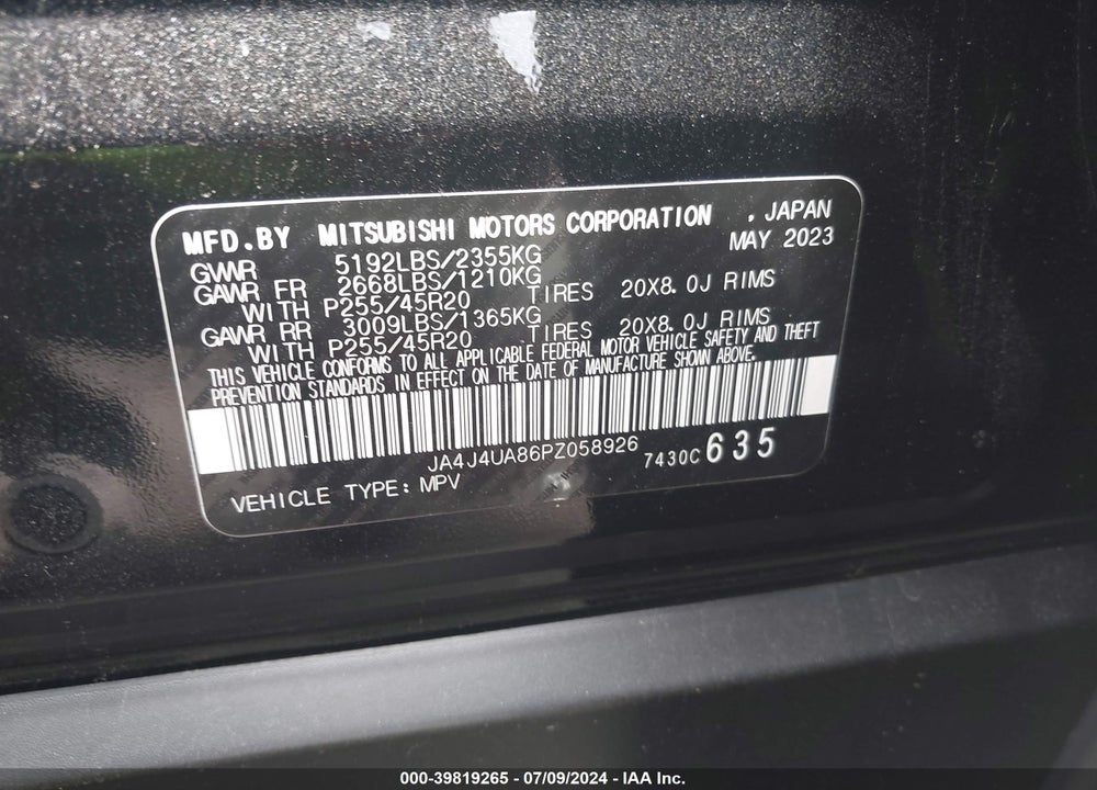 2023 MITSUBISHI OUTLANDER SE 2.5 S-AWC VIN: JA4J4UA86PZ058926