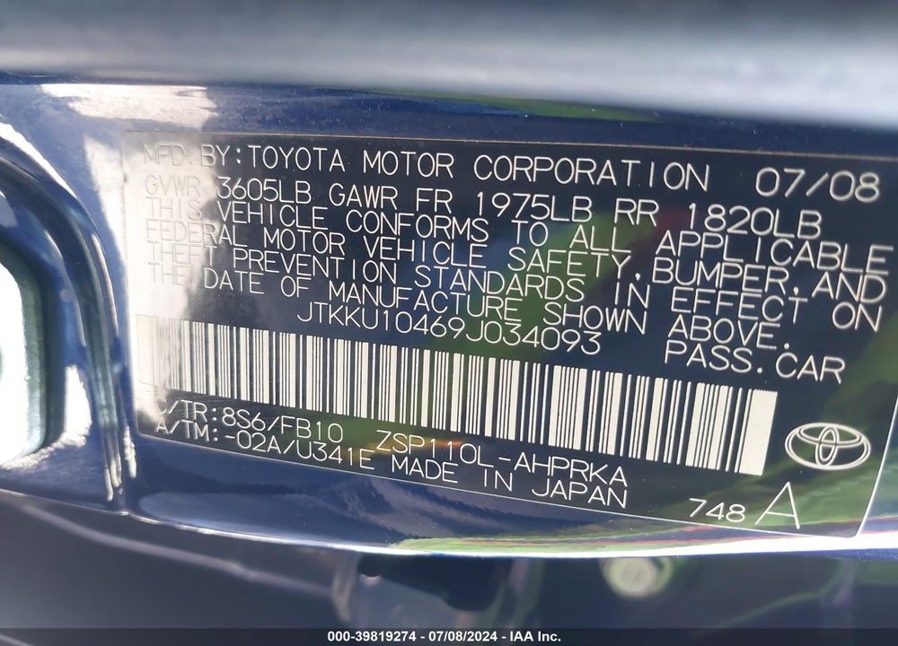 2009 SCION XD VIN: JTKKU10469J034093