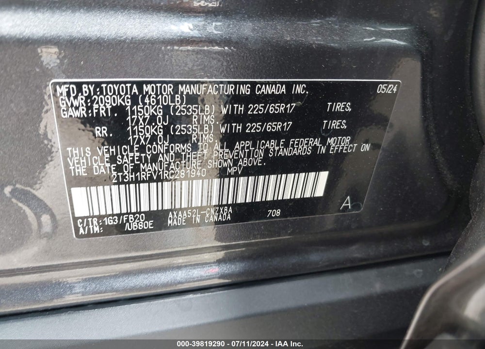 2024 TOYOTA RAV4 LE VIN: 2T3H1RFV1RC281940