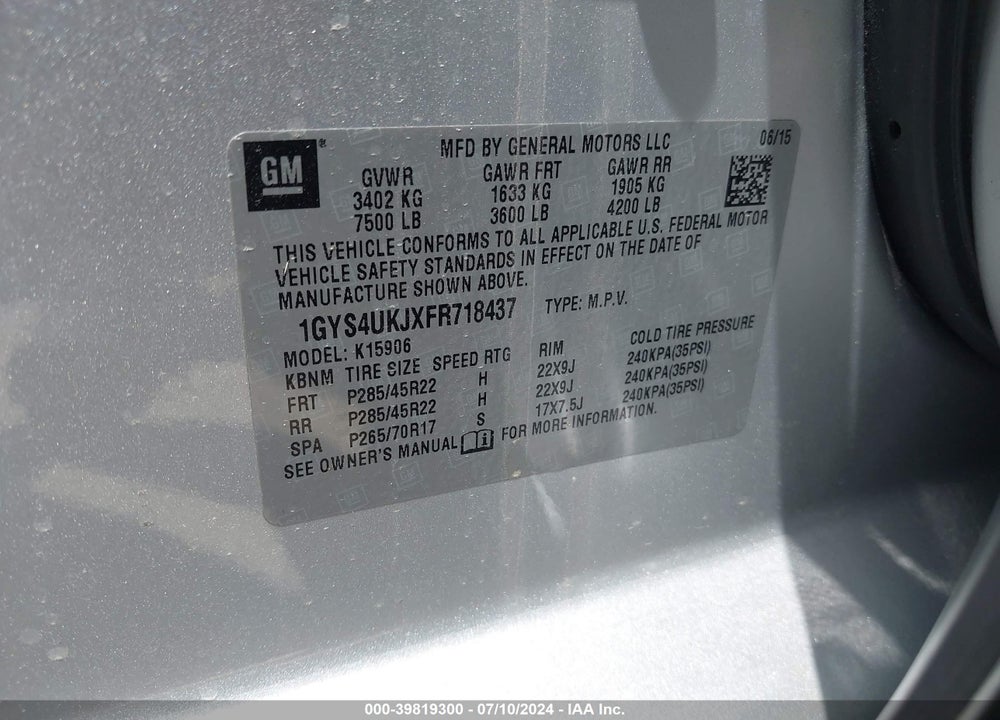 2015 CADILLAC ESCALADE ESV PLATINUM VIN: 1GYS4UKJXFR718437