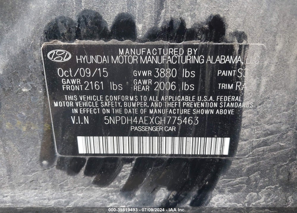 2016 HYUNDAI ELANTRA SE VIN: 5NPDH4AEXGH775463