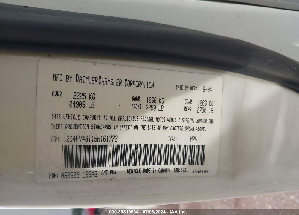 2005 DODGE MAGNUM SE VIN: 2D4FV48T15H161772