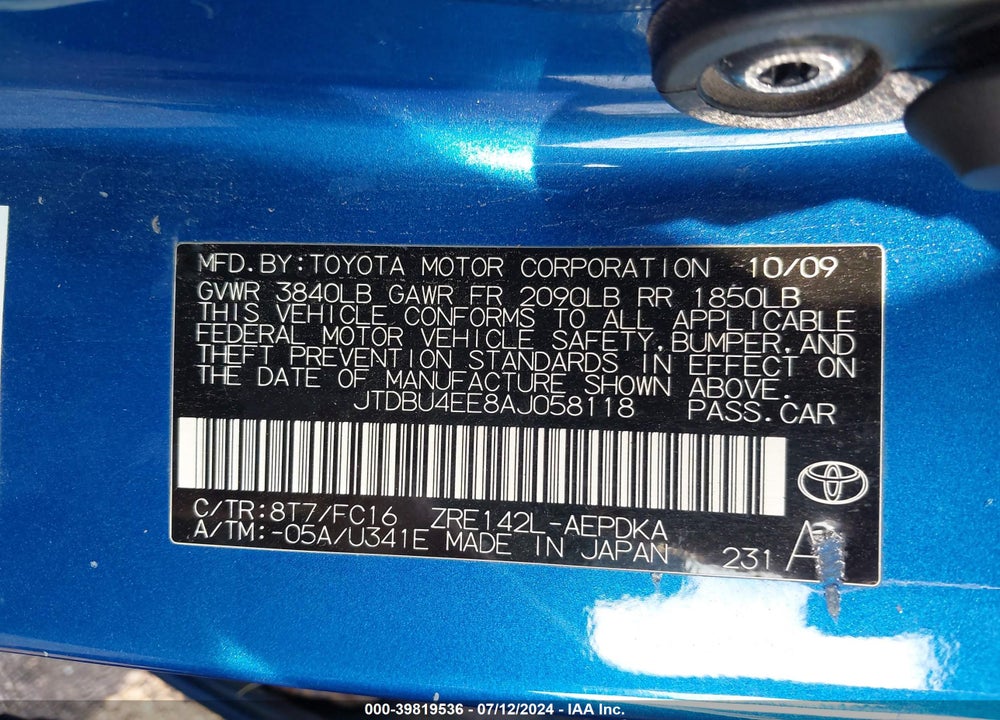 2010 TOYOTA COROLLA LE VIN: JTDBU4EE8AJ058118