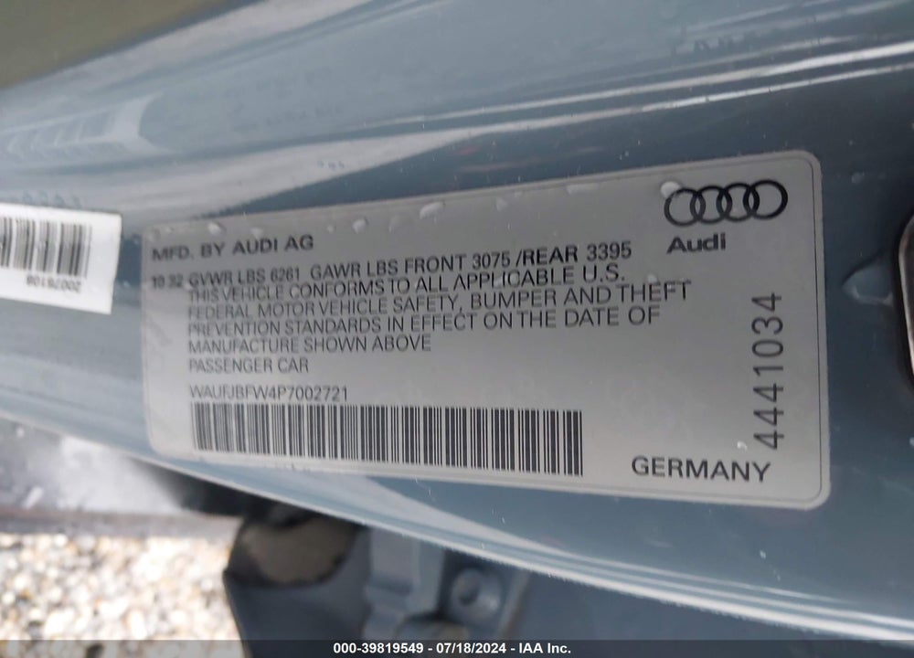 2023 AUDI E-TRON GT PREMIUM PLUS QUATTRO VIN: WAUFJBFW4P7002721