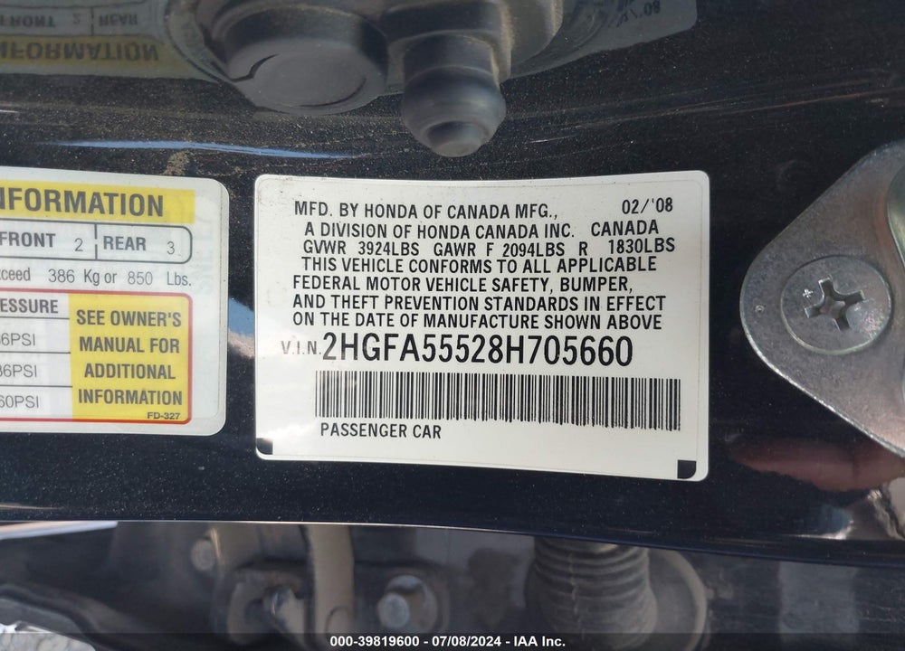 2008 HONDA CIVIC SI/SI MUGEN VIN: 2HGFA55528H705660