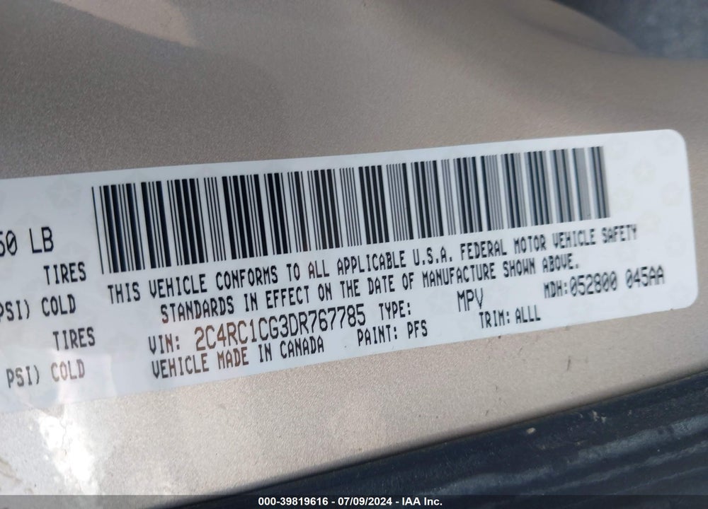 2013 CHRYSLER TOWN & COUNTRY TOURING-L VIN: 2C4RC1CG3DR767785