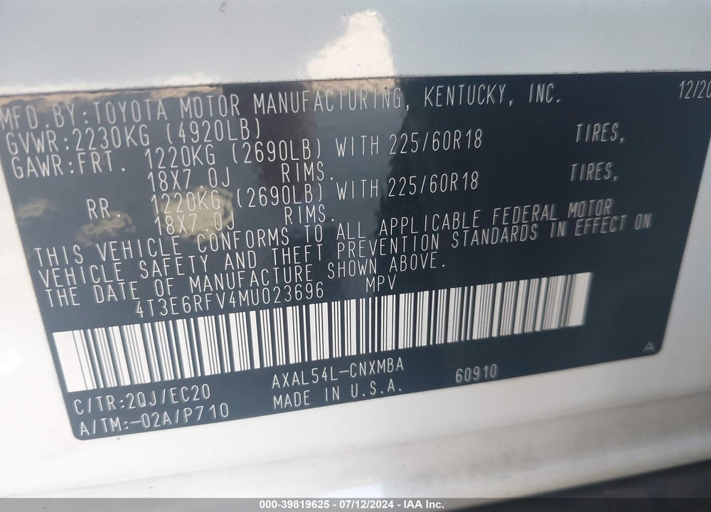 2021 TOYOTA RAV4 HYBRID XSE VIN: 4T3E6RFV4MU023696