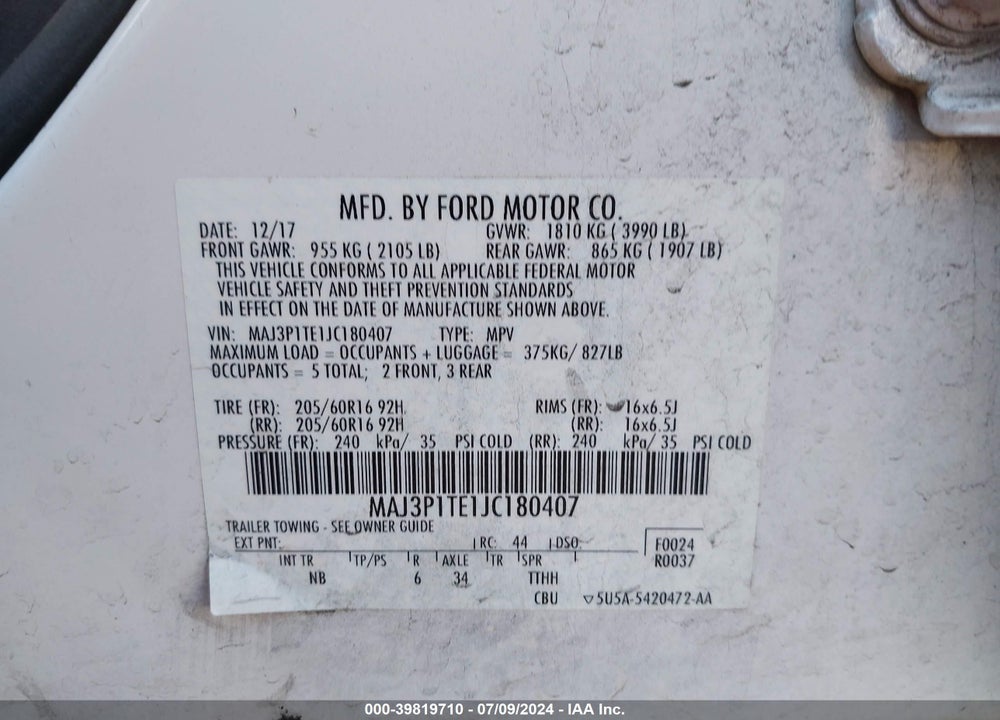 2018 FORD ECOSPORT SE VIN: MAJ3P1TE1JC180407