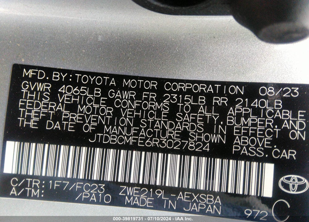 2024 TOYOTA COROLLA HYBRID SE VIN: JTDBCMFE6R3027824