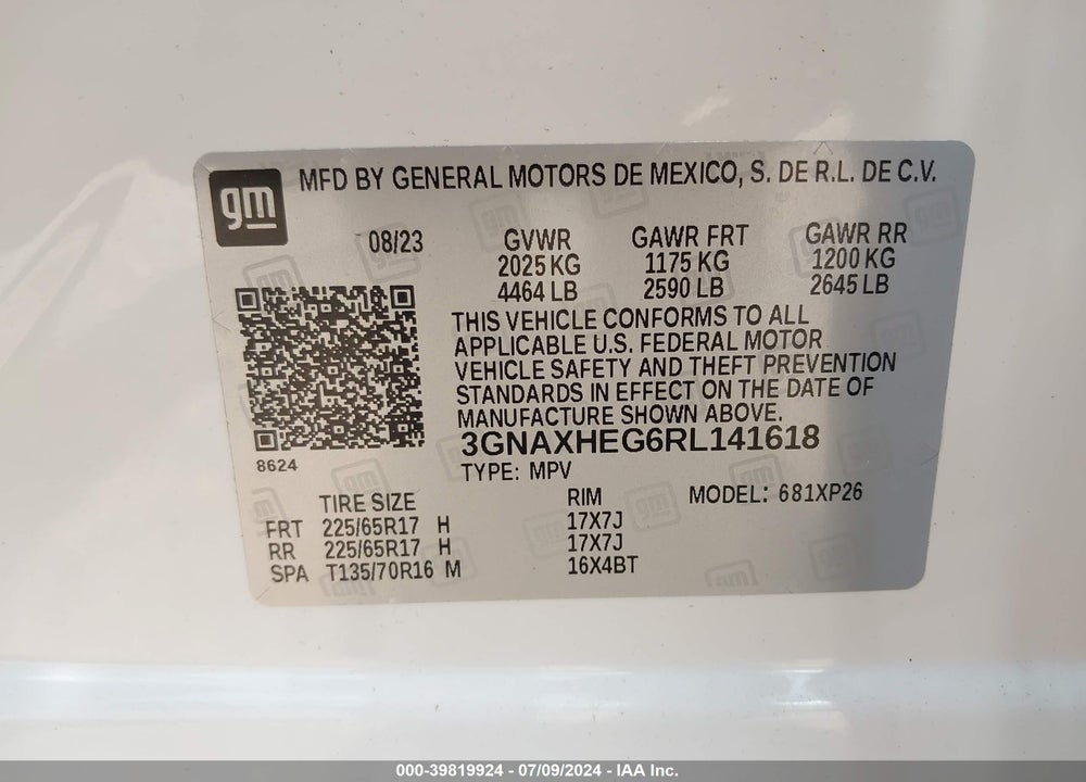 2024 CHEVROLET EQUINOX FWD LS VIN: 3GNAXHEG6RL141618