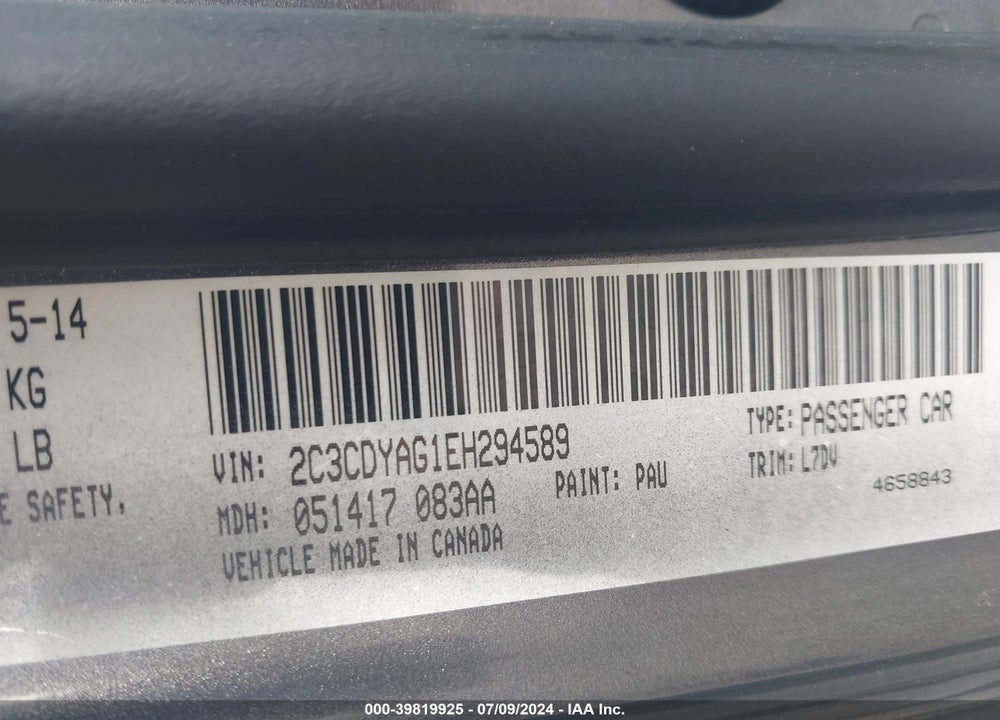 2014 DODGE CHALLENGER SXT VIN: 2C3CDYAG1EH294589