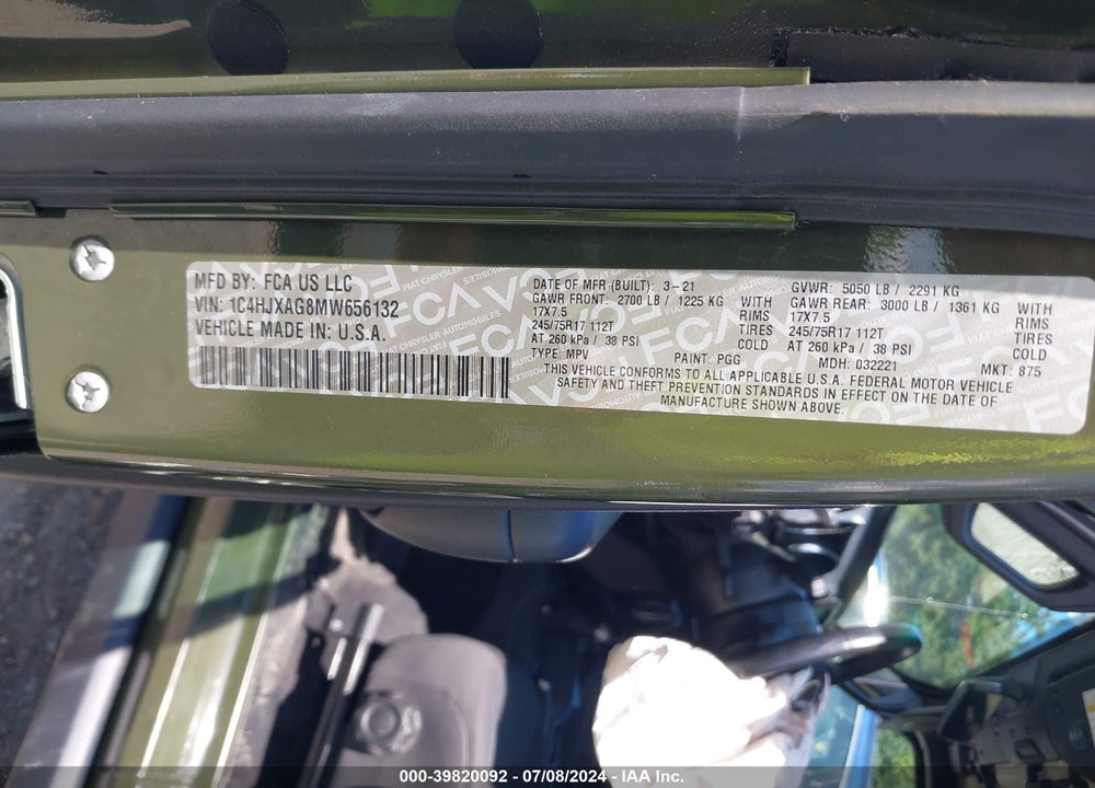 2021 JEEP WRANGLER ISLANDER 4X4 VIN: 1C4HJXAG8MW656132