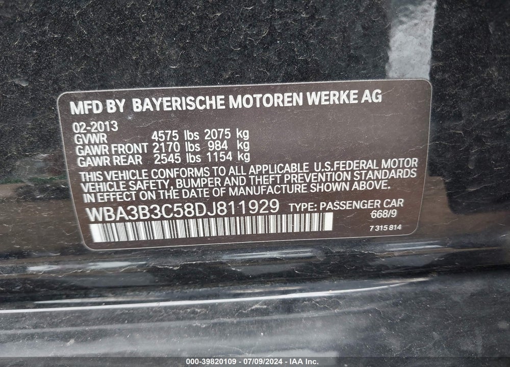 2013 BMW 328I XDRIVE VIN: WBA3B3C58DJ811929