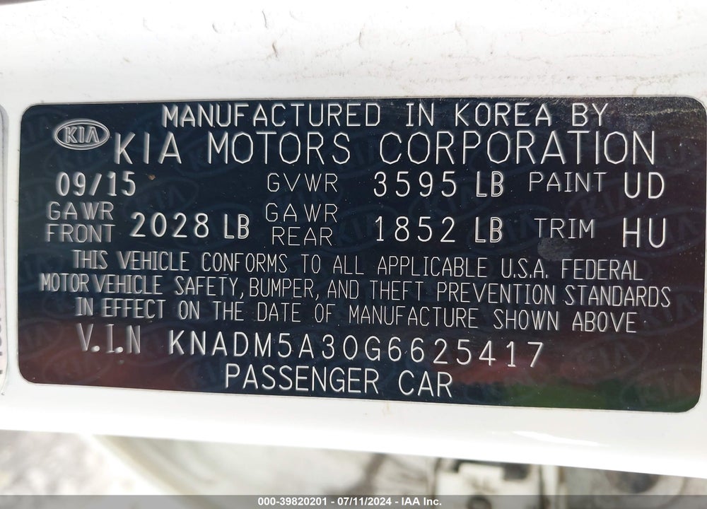 2016 KIA RIO LX VIN: KNADM5A30G6625417