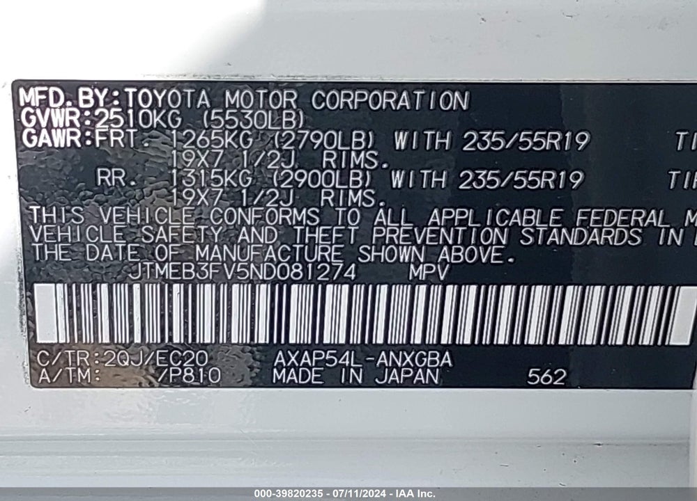 2022 TOYOTA RAV4 PRIME XSE VIN: JTMEB3FV5ND081274