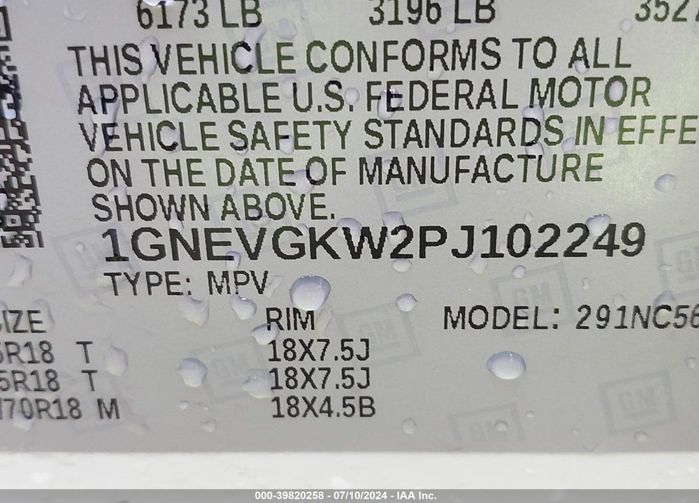 2023 CHEVROLET TRAVERSE AWD LT CLOTH VIN: 1GNEVGKW2PJ102249