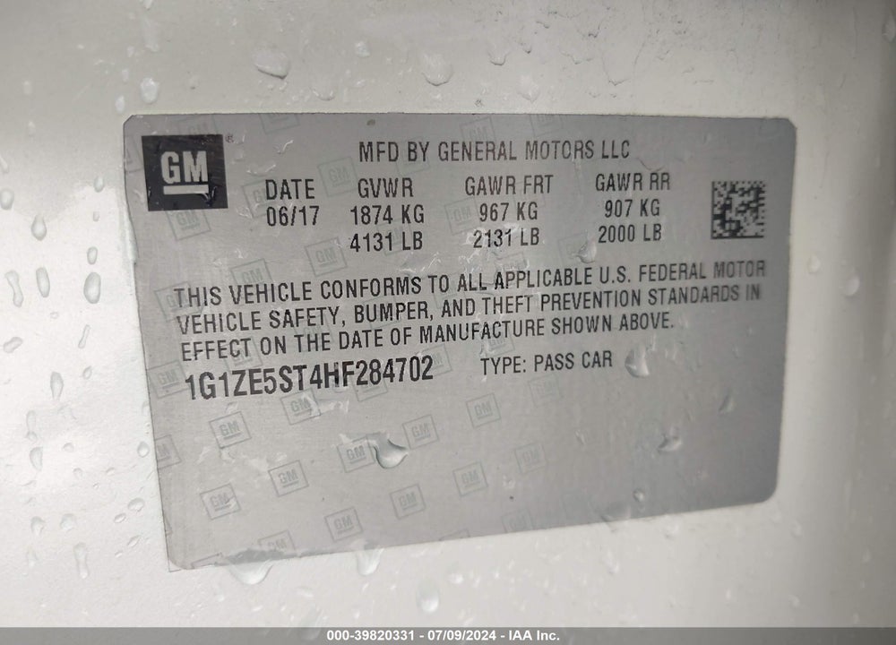 2017 CHEVROLET MALIBU 1LT VIN: 1G1ZE5ST4HF284702