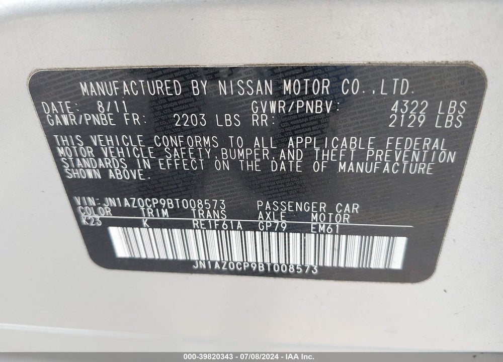 2011 NISSAN LEAF SL VIN: JN1AZ0CP9BT008573