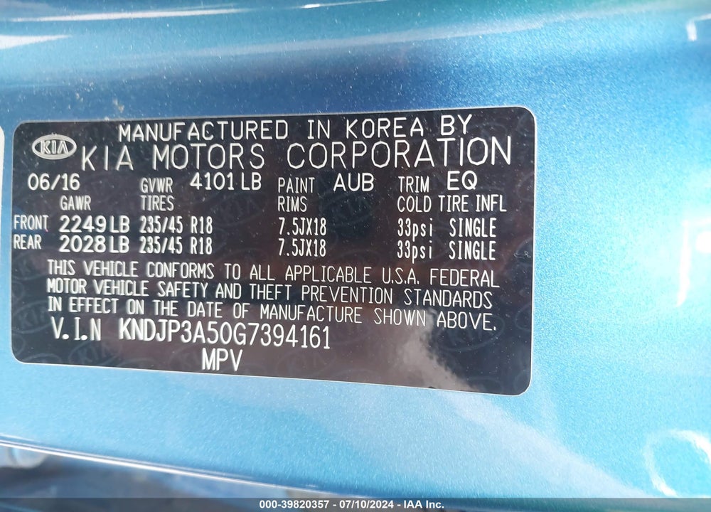 2016 KIA SOUL VIN: KNDJP3A50G7394161