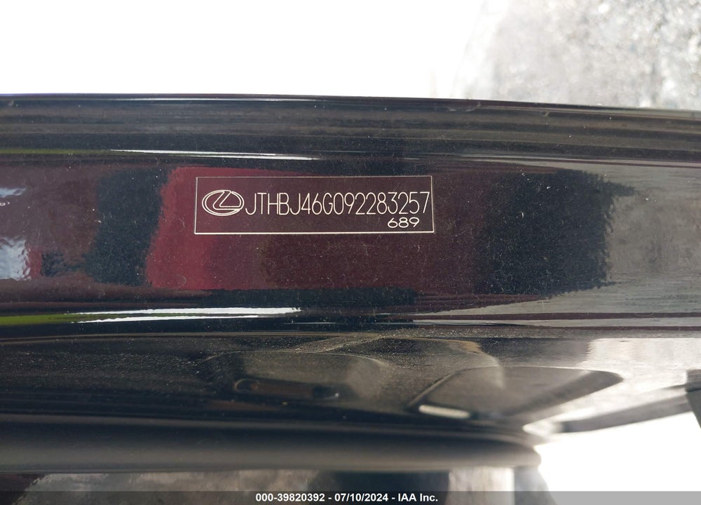 2009 LEXUS ES 350 VIN: JTHBJ46G092283257