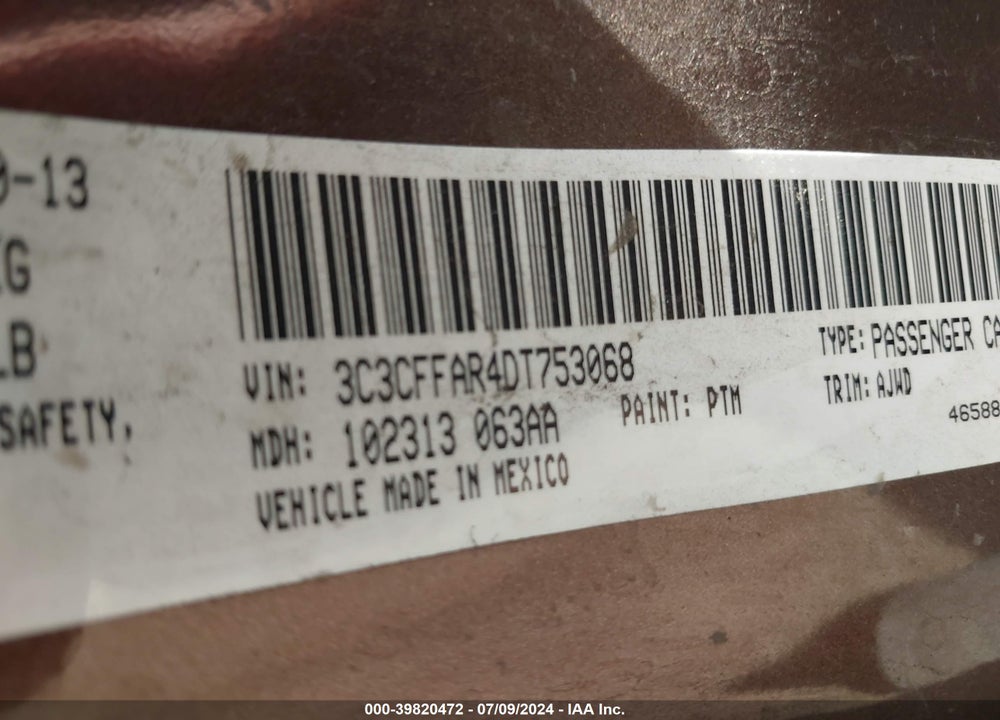 2013 FIAT 500 POP VIN: 3C3CFFAR4DT753068