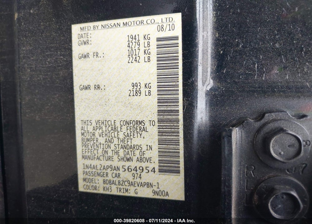 2010 NISSAN ALTIMA 2.5 S VIN: 1N4AL2AP9AN564954