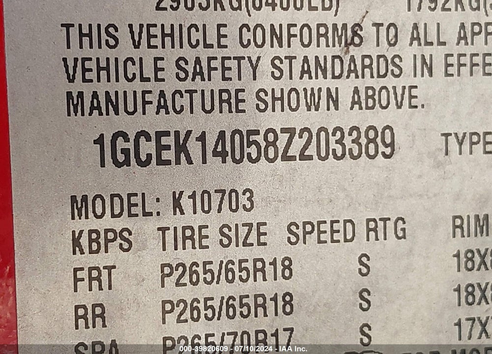 2008 CHEVROLET SILVERADO 1500 LT1 VIN: 1GCEK14058Z203389
