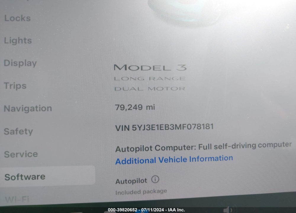 2021 TESLA MODEL 3 LONG RANGE DUAL MOTOR ALL-WHEEL DRIVE VIN: 5YJ3E1EB3MF078181