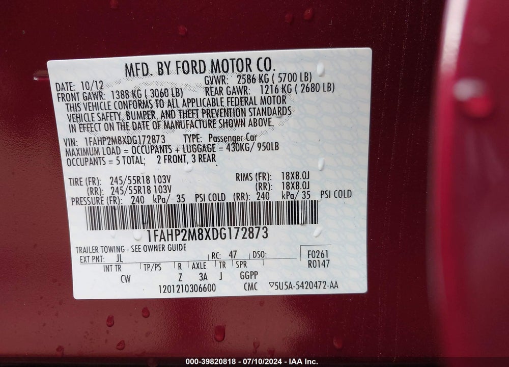 2013 FORD POLICE INTERCEPTOR VIN: 1FAHP2M8XDG172873