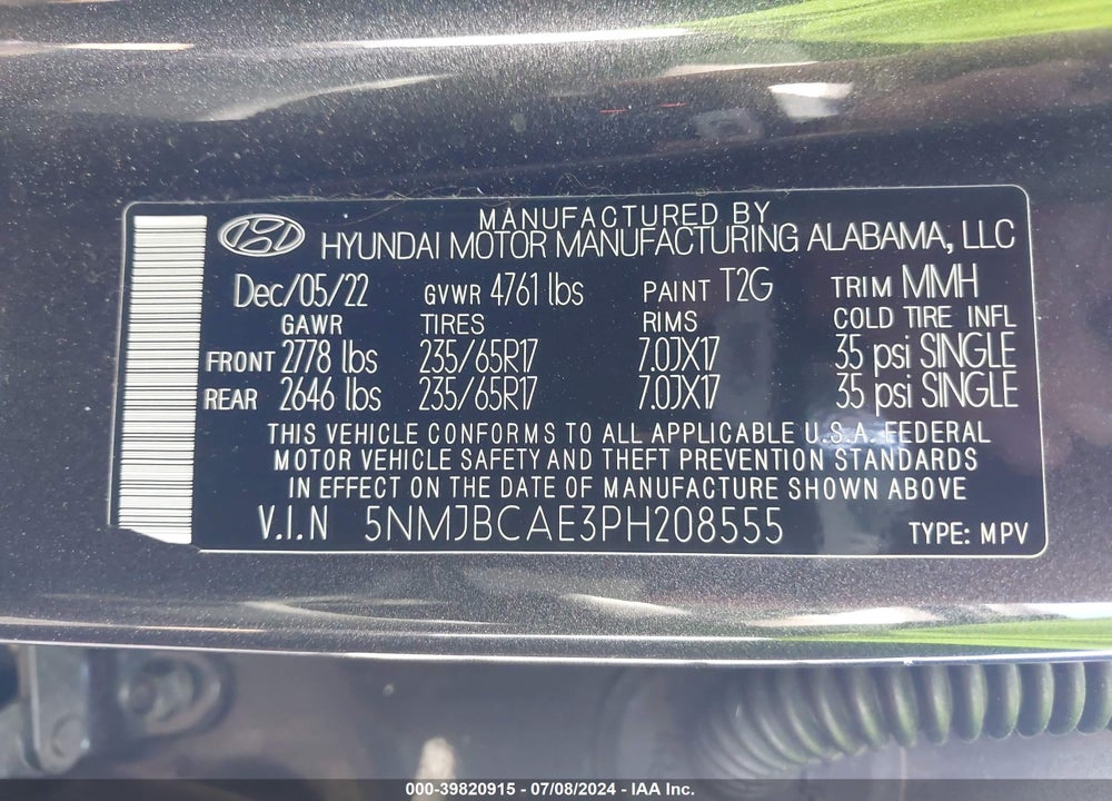 2023 HYUNDAI TUCSON SEL VIN: 5NMJBCAE3PH208555