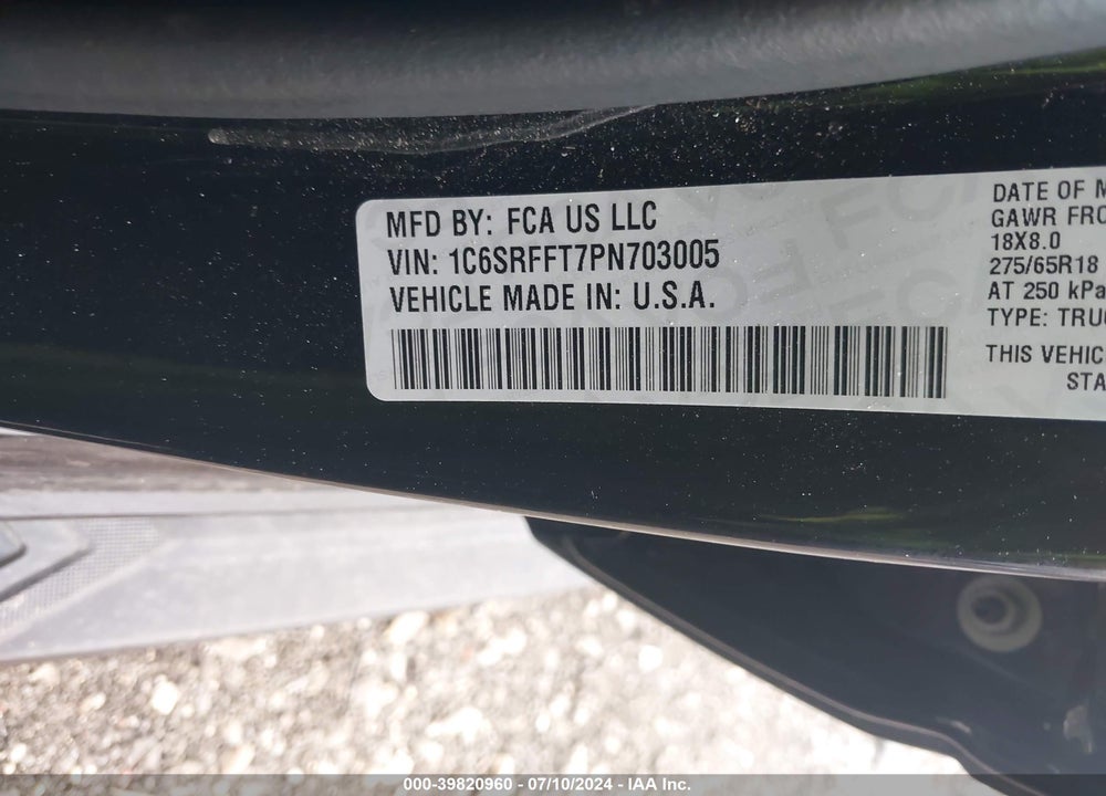 2023 RAM 1500 BIG HORN 4X4 5'7 BOX VIN: 1C6SRFFT7PN703005