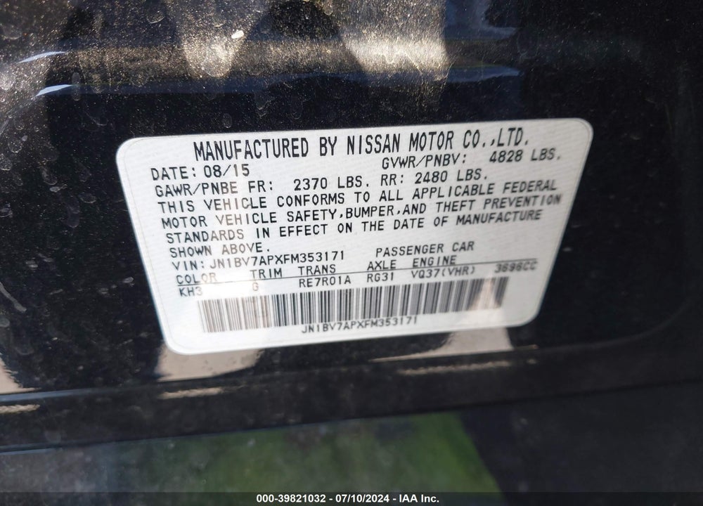 2015 INFINITI Q50 VIN: JN1BV7APXFM353171