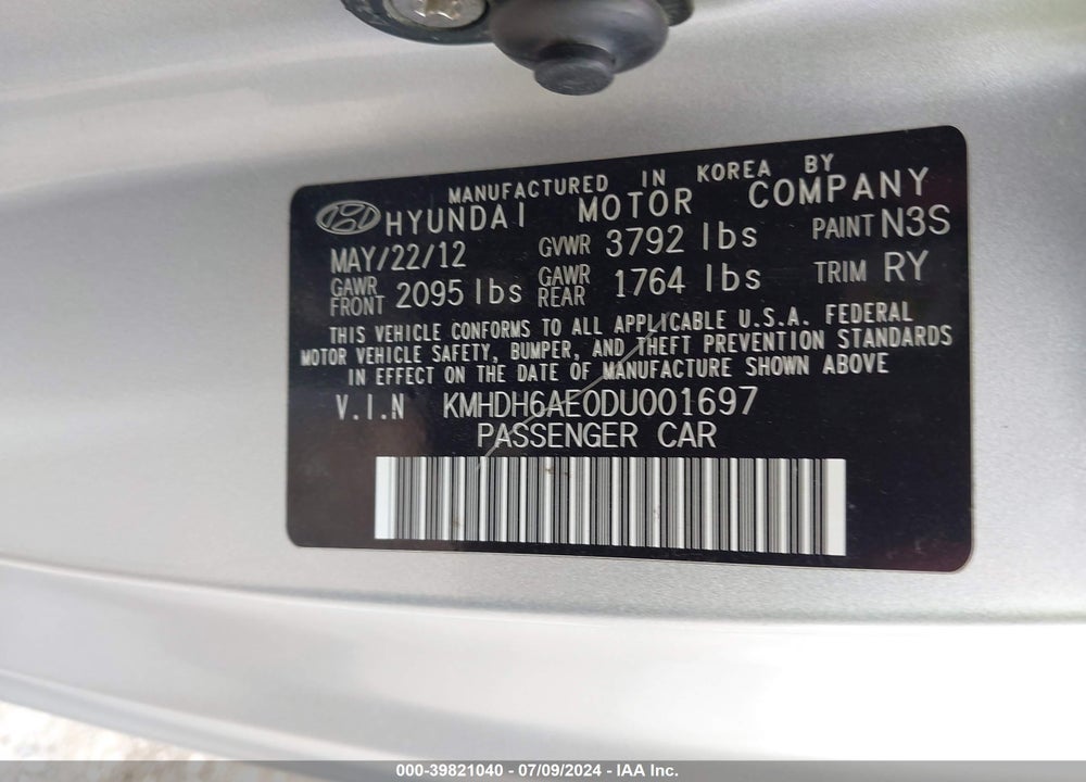 2013 HYUNDAI ELANTRA SE VIN: KMHDH6AE0DU001697